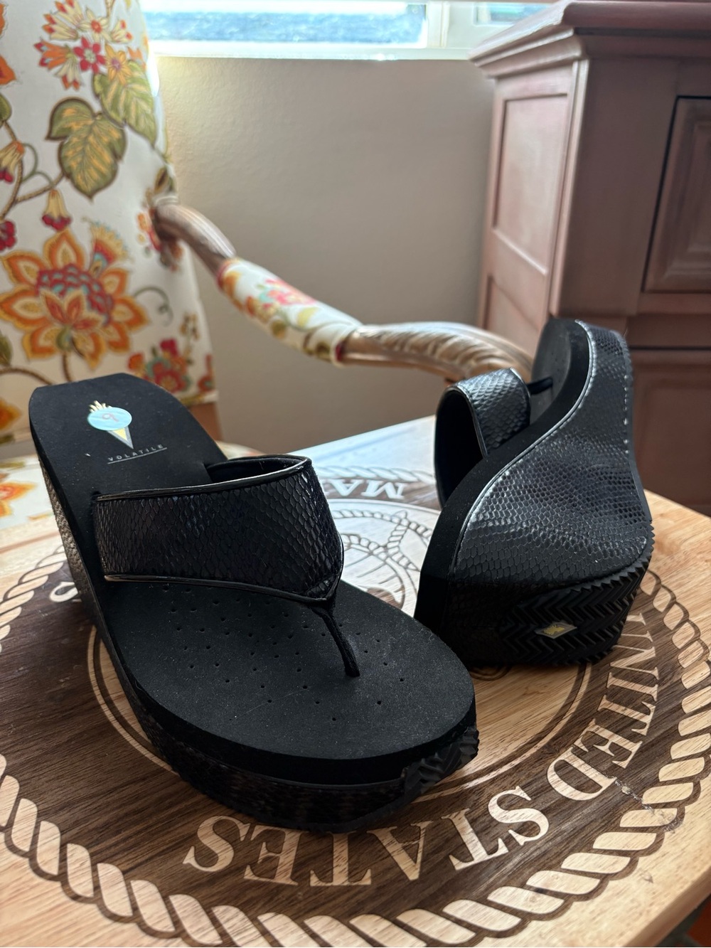 Volatile Black Wedge Thong Sandals - Platform Flip Flops-Y2K Your Momma’s Sandal